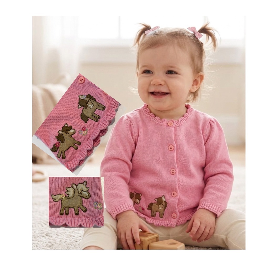 Y2K Gymboree Pink Embroidered Pony Horse Knit Cardigan Sweater Toddler 18-24M